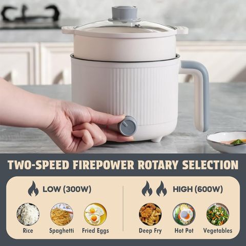 NowExp GENGXING Electric Cooker / Multi-Functional Hot Pot with Steamer Air Fryer, Egg Boiler, Deep Fryer, Food Steamer, Rice Cooker, Travel Cooker, Egg Roll Maker (1.5 L, Cream, greay) - Image 6