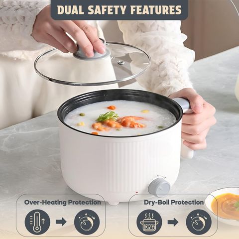 NowExp GENGXING Electric Cooker / Multi-Functional Hot Pot with Steamer Air Fryer, Egg Boiler, Deep Fryer, Food Steamer, Rice Cooker, Travel Cooker, Egg Roll Maker (1.5 L, Cream, greay) - Image 8