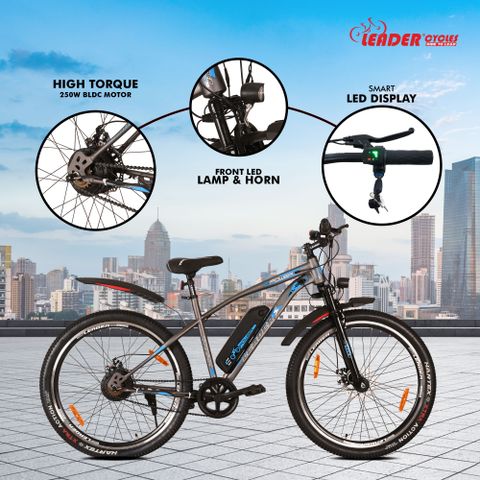 LEADER E-Power L6 with Front Suspension,Dual Disc Brake & Superior Off-Road performance 27.5 inches Single Speed Lithium-ion (Li-ion) Electric Cycle - Image 8