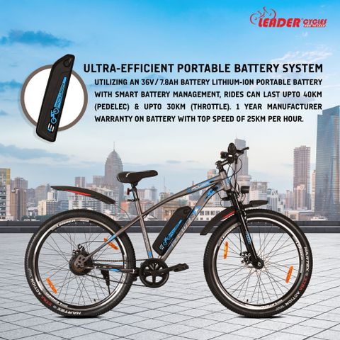 LEADER E-Power L6 with Front Suspension,Dual Disc Brake & Superior Off-Road performance 27.5 inches Single Speed Lithium-ion (Li-ion) Electric Cycle - Image 7