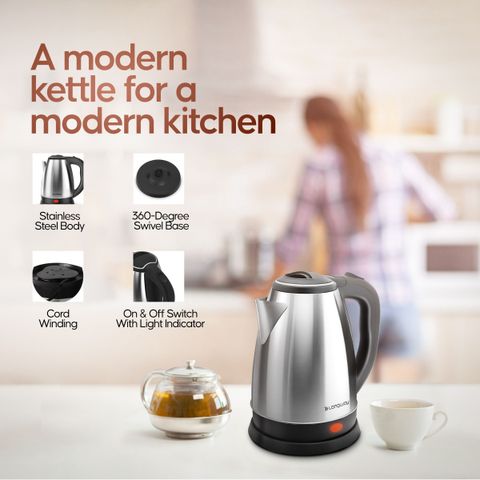 Longway Kestro 1500 W with Stainless Steel Body for Boiling Electric Kettle (2 L, Silver) - Image 7