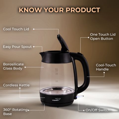 V-Guard VKG17 Electric Kettle 1.7L Black Glass - Image 7