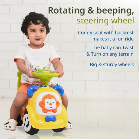 LuvLap Sunny Car with Music, for kids 1 to 3 years upto 25 Kgs Rideons & Wagons Non Battery Operated Ride On (Yellow) - Image 7