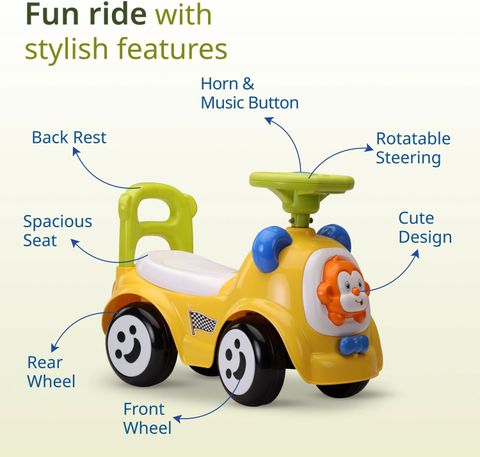 LuvLap Sunny Car with Music, for kids 1 to 3 years upto 25 Kgs Rideons & Wagons Non Battery Operated Ride On (Yellow) - Image 6