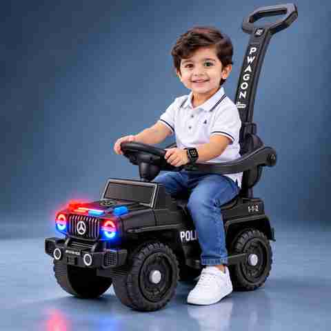 PANDA BABY PRODUCTS Kids Police Ride-On Jeep with Push Handle, Black - Image 5