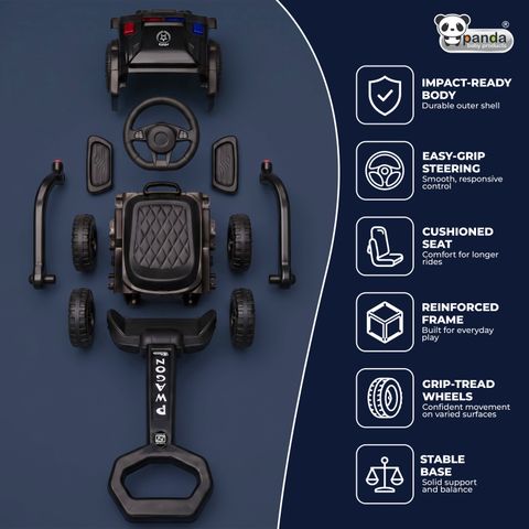 PANDA BABY PRODUCTS Kids Police Ride-On Jeep with Push Handle, Black - Image 7