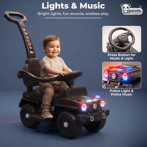 PANDA BABY PRODUCTS Kids Police Ride-On Jeep with Push Handle, Black - Image 8