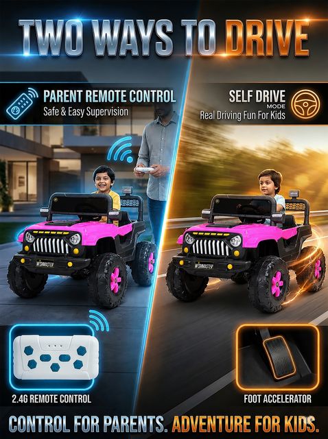 Wishmaster Child Battery Jeep Car (1â6 Years, Remote + Manual Drive) Jeep Battery Operated Ride On (Pink) - Image 6