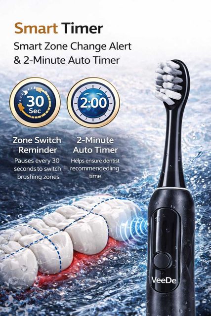 VEEDE Electric Toothbrush (Black, Silver) - Image 8