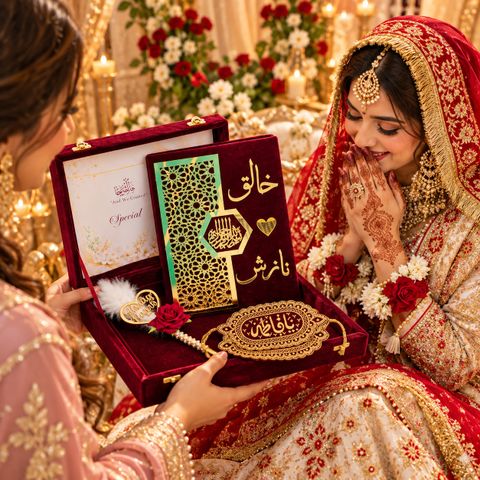 Online Gift Gallary Premium Red Velvet Haq Mehr Gift Box, Maroon - Image 7