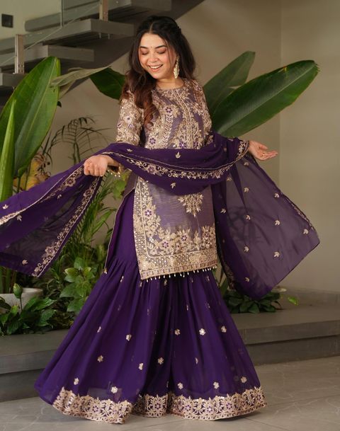 Trijal Fab Women Pure Silk Kurta Sharara Dupatta Set - Image 5