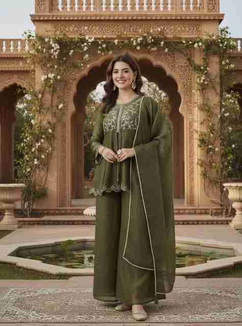 MOKOSH Women Pure Silk Kurti Palazzo Dupatta Set - Image 5