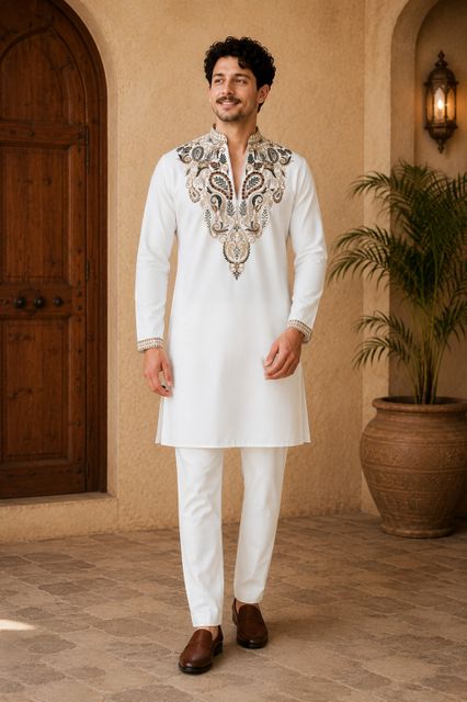 AHSAANDESIGNER Men Silk Blend Kurta Pant Set - Image 4