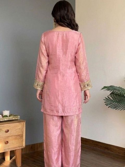 RILLOURA Women Silk Blend Kurti Palazzo Attached Dupatta Set - Image 8