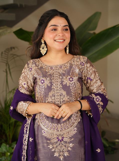 Trijal Fab Women Pure Silk Kurta Sharara Dupatta Set - Image 6