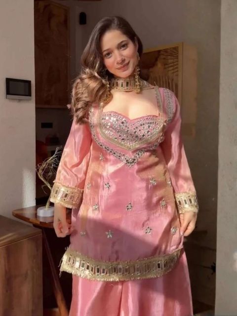 RILLOURA Women Silk Blend Kurti Palazzo Attached Dupatta Set - Image 5