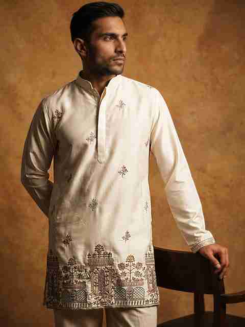 Jompers Embroidered Silk Blend Straight Kurta (Beige) - Image 5