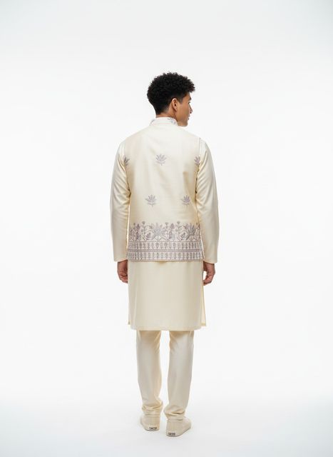 click n buy Men Jacquard Kurta Pant Ethnic Jacket Set - Image 8