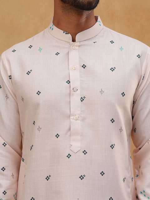 Jompers Printed Cotton Blend Straight Kurta for Men (Orange) - Image 7