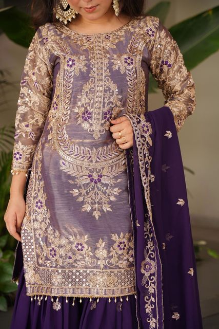 Trijal Fab Women Pure Silk Kurta Sharara Dupatta Set - Image 7