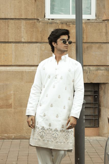 SHRIIMANT Men Muslin, Cotton Blend Kurta Pyjama Set - Image 7