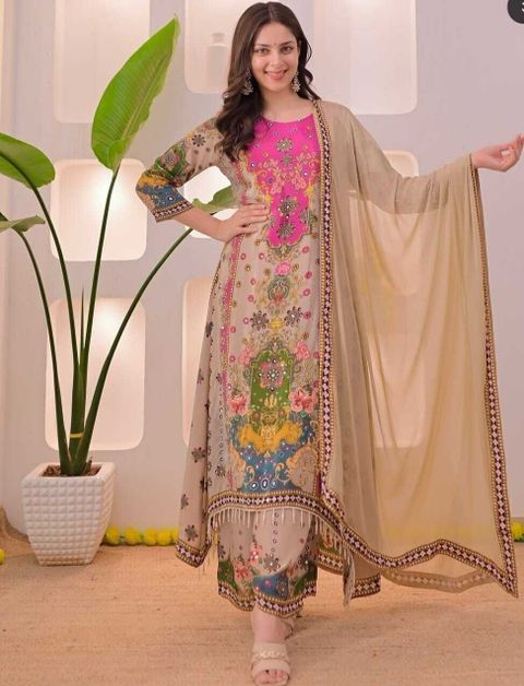 MISHNEE FASHION Women Muslin Kurti Palazzo Dupatta Set - Image 6