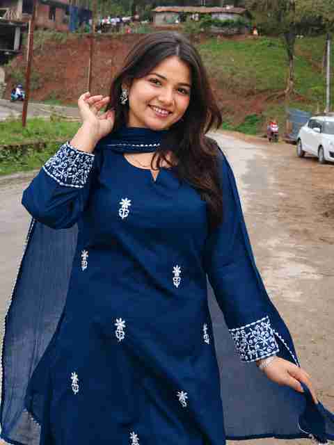 pinfit Women Cotton Rayon Kurta Pant Dupatta Set - Image 3