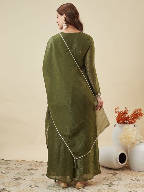 MOKOSH Women Pure Silk Kurti Palazzo Dupatta Set - Image 6