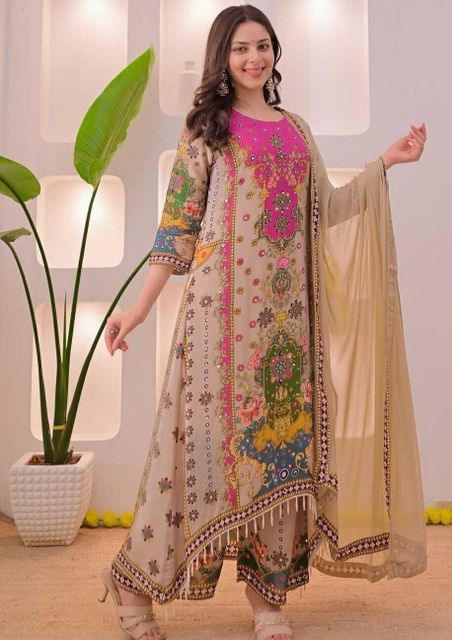 MISHNEE FASHION Women Muslin Kurti Palazzo Dupatta Set - Image 7