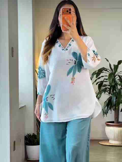 Shanukshi Women Cotton Blend Kurti Palazzo Set - Image 4