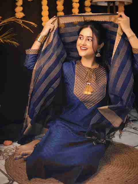 Tibra Attire Women Cotton Blend Kurta Pant Dupatta Set - Image 5