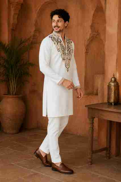 AHSAANDESIGNER Men Silk Blend Kurta Pant Set - Image 2