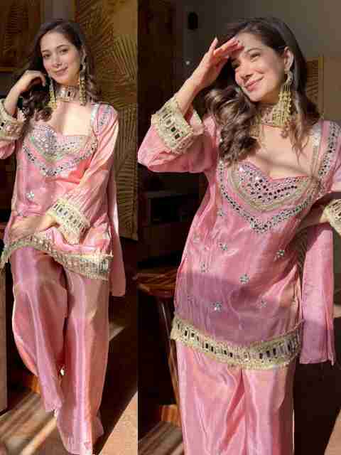 RILLOURA Women Silk Blend Kurti Palazzo Attached Dupatta Set - Image 4