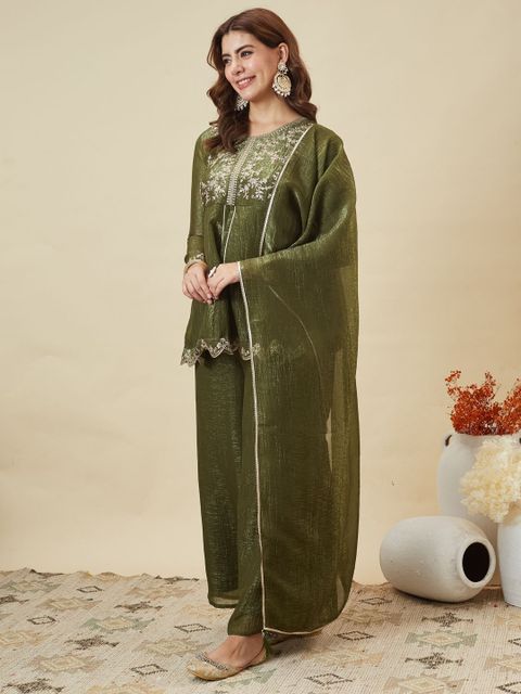MOKOSH Women Pure Silk Kurti Palazzo Dupatta Set - Image 7