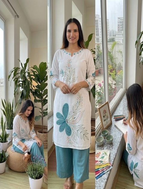 Shanukshi Women Cotton Blend Kurti Palazzo Set - Image 6