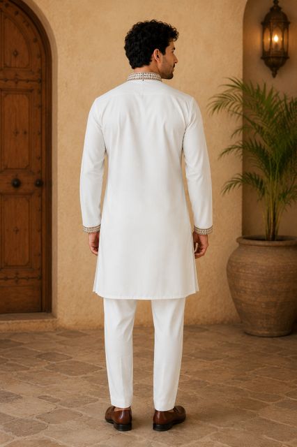 AHSAANDESIGNER Men Silk Blend Kurta Pant Set - Image 3