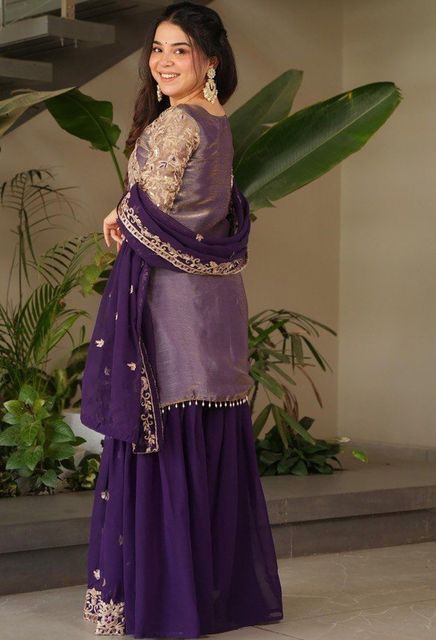 Trijal Fab Women Pure Silk Kurta Sharara Dupatta Set - Image 4