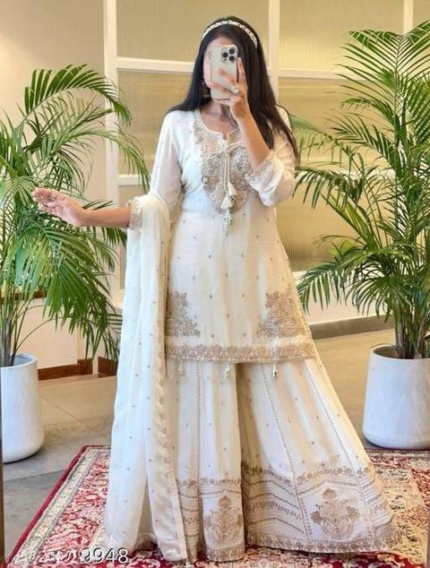SHISHKALA Women Silk Blend Kurta Sharara Dupatta Set - Image 4