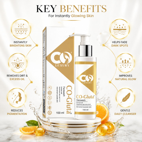 Co Luxury Glutathione with Kojic Acid, Anti Pigmentation, Safe Skin Brightening & Glowing Face Wash