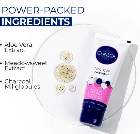 Clinsol Anti-Acne Charcoal Face Wash with Aloe Vera & Meadowsweet, - Image 8