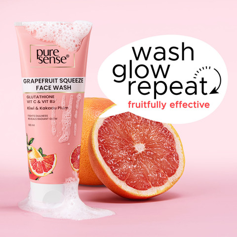 grapefruit and glutathione PureSense Squeeze Face Cleanser with Vit C | Vit B3 Fights Dullness Face Wash - Price in India, Buy PureSense Grapefruit Squeeze Face Cleanser with Glutathione Vit C to for clean Gummies Trio (Biotin &and Package size:1 Bottle Vitamin B deficiency