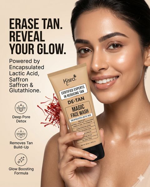 KISRA De-Tan Magic with Lactic Acid & Glutathione for Glowing Skin 50ml (pack of 2) Face Wash