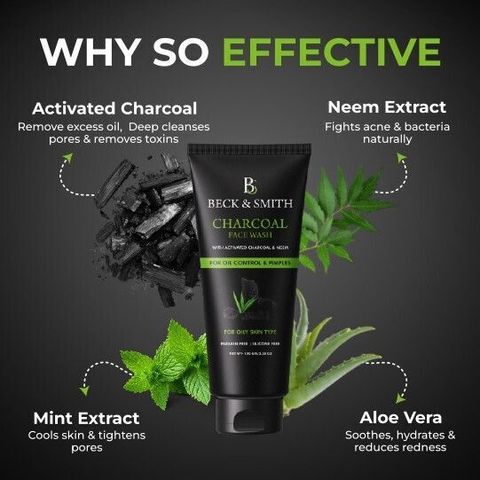 BECK AND SMITH charcoal neem deep cleansing anti bacterial oil control tan removal men women Face Wash (100 g) - Image 6