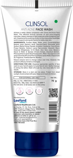 Clinsol Anti-Acne Charcoal Face Wash with Aloe Vera & Meadowsweet, - Image 7