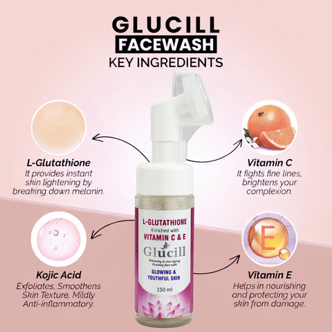 l glutathione face wash GLUCILL L-Glutathione Vitamin C & E Facewash Fast-Acting Brightening and Anti-Pollution and Centella Asiatica to Top Glutathione Treatment Clinics loush_usa Size:90 Sublingual Tablets