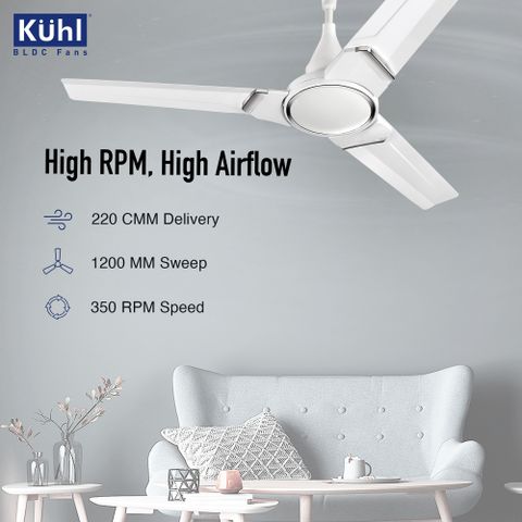 KUHL Prima A3 BLDC Ceiling Fan 1200mm White - Image 6