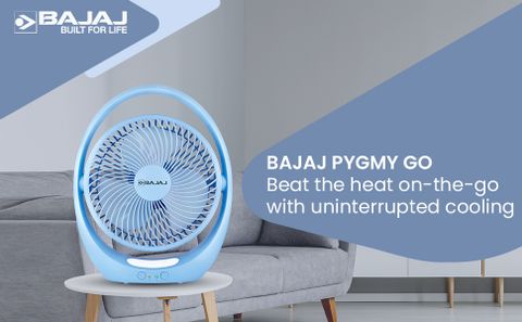 BAJAJ PYGMY GO (251301) | Rechargeable | Energy Saving with 1 Year Warranty Energy Saving 178 mm Table Fan (Cerulean blue | Pack of 1) - Image 4
