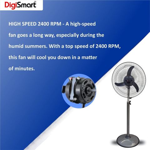 DIGISMART 400mm Pedestal Fan, Grey - Image 5