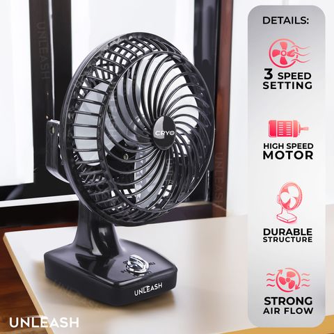 unleash CRYO | 230 MM | HIGH SPEED | 9 INCH | TABLE FAN | FOR HOME with 1 Year Warranty Energy Saving 230 mm Table Fan (Black | Pack of 1) - Image 4