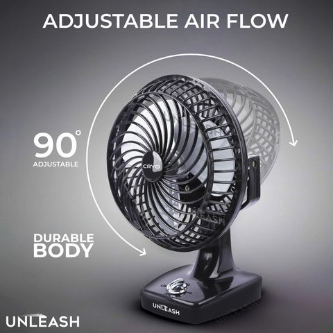 unleash CRYO | 230 MM | HIGH SPEED | 9 INCH | TABLE FAN | FOR HOME with 1 Year Warranty Energy Saving 230 mm Table Fan (Black | Pack of 1) - Image 8